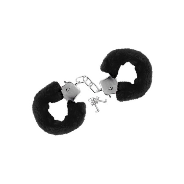 Menottes fourrure noires de poignets avec sécurité 